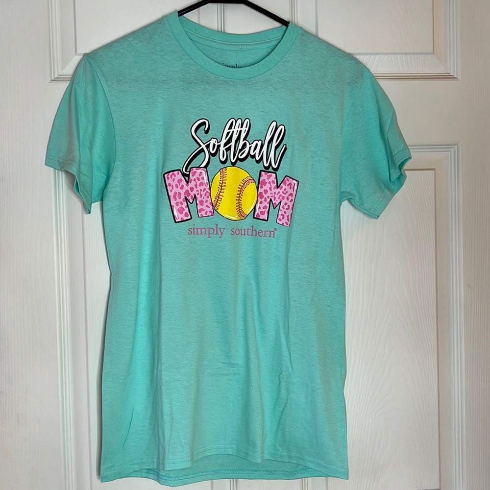 Simply Southern, women’s ‘softball mom’ tshirt. Brand new w/ tags, size: S